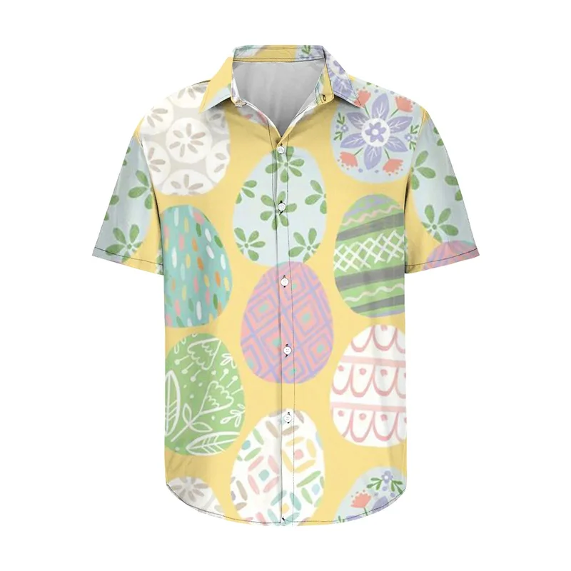 thumbnail image 1 of Camisas hawaianas divertidas de Pascua 2024 para hombres, camisas con botones con estampado de huevos de conejo, camisas casuales de verano para fiestas en la playa, blusas para hombres, 1 of 5