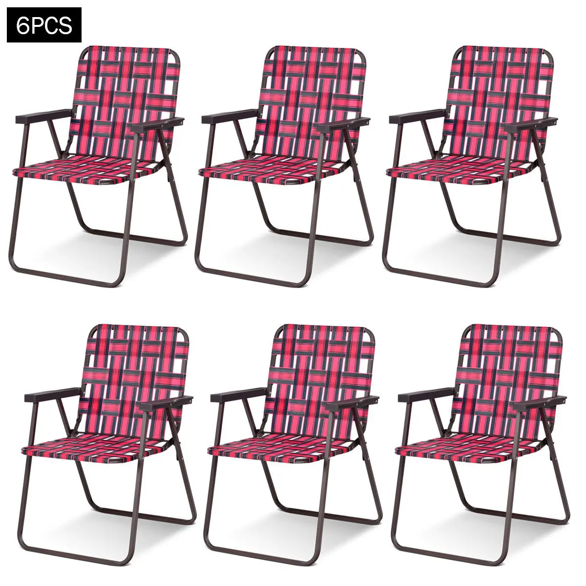 

Costway 6pcs Folding Beach Chair Camping Lawn Webbing Chair Lightweight 1 Position Red