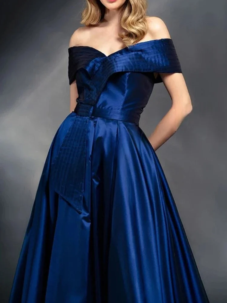 New Prom Dresses for Woman Simple Off Shoulder Draped Formal Occasion Party Evening Elegant Celebrity Dresses