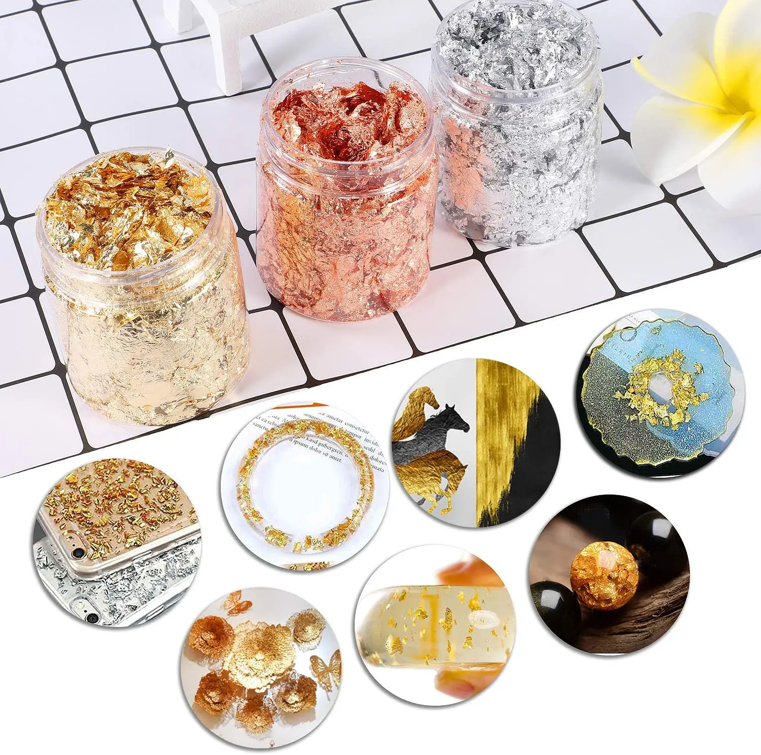 Gold and Silver Imitation Copper Foil Flash Foil 3 Grams 3 PCs Nail Decoration DIY Loose