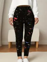 CUHAKCI Black Inkjet Plus Size Sports Tight Women's Leggings High Elasticity Casual Fitness And Ankle Nine Point Pants - Image 6