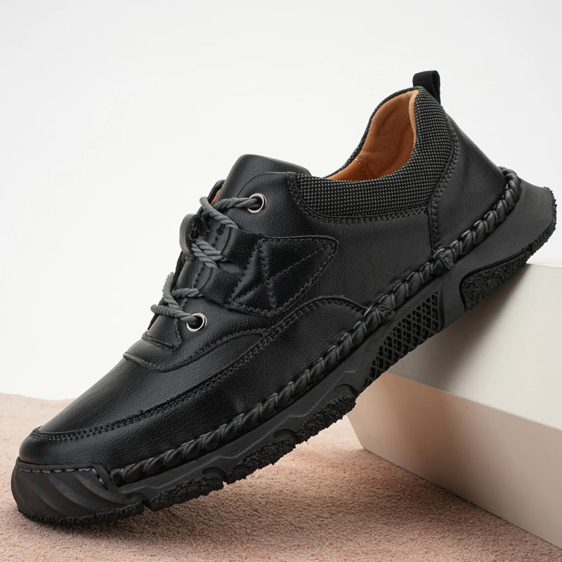 Genuine Leather Men's Casual Shoes Classic Lace Up Oxford Shoes Elegantes Office Men Hiking Footwear Comfy Male Walking Sneakers
