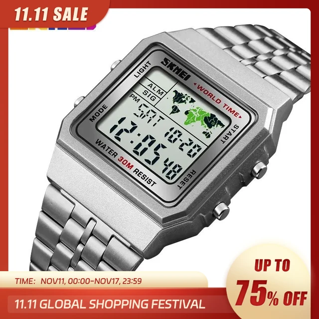 Skmei luxus edelstahl countdown uhr damen mode sport armbanduhr wasserdicht  klein zifferblatt chrono digital uhr - AliExpress