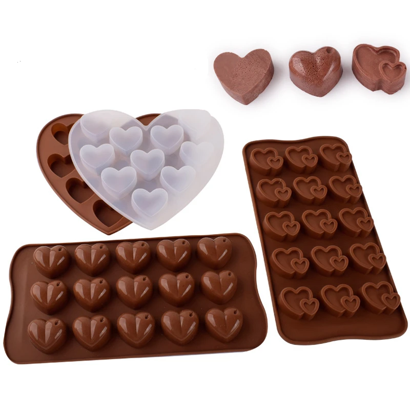 

15 Cavity Love Shaped Silicone Chocolates Mold Handmade Cake Baking Mold Kitchen Baking Accessories Random Color Shipping