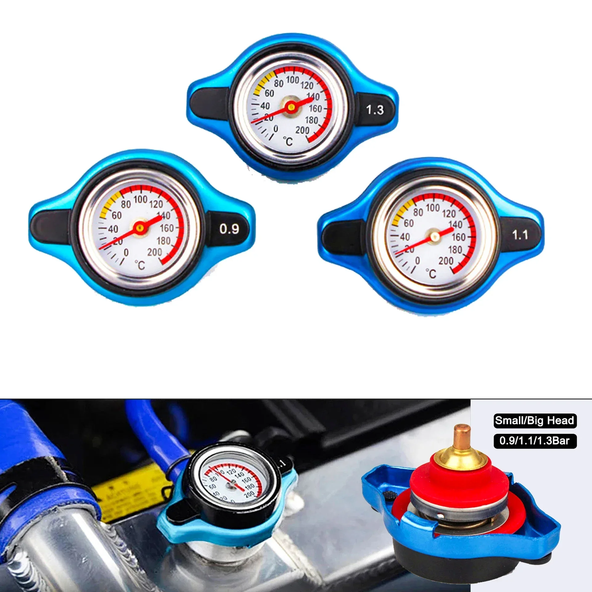 Tappo Radiatore Ad Alta Pressione Con Indicatore Temperatura – Per Moto, Auto, Corsa E Fuoristrada, Pressione 0.9/1.1/1.3/1.8 Bar, Lega Alluminio E ABS