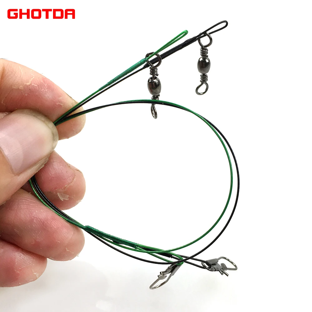 60pcs 15/20/25cm  Anti Bite Steel Fishing Line Titanium Steel Wire Fishing Leader with Swivel Fishing Lure Accessories Pike Bass 2