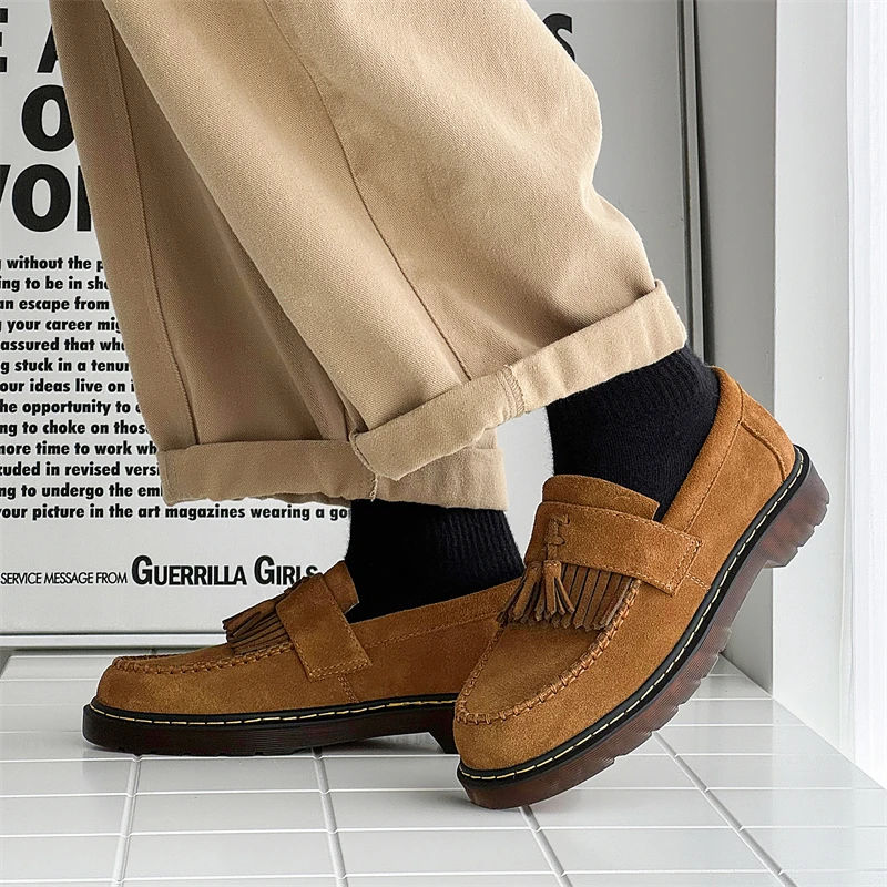 حذاء من الجلد الطبيعي للرجال ، حذاء من جلد الغزال ، نعل سميك ، حذاء أكسفورد ، حذاء بدون كعب رسمي ، فستان عمل ، حذاء كاجوال ، شرابات