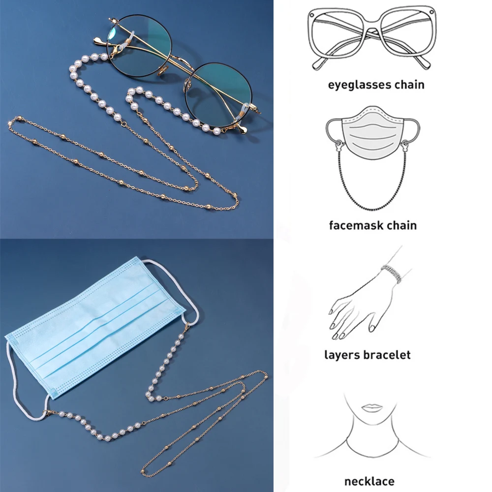 

Цепочка-держатель для очков женская, металлическая цепь с жемчужными звеньями для защиты от потери, с бусинами