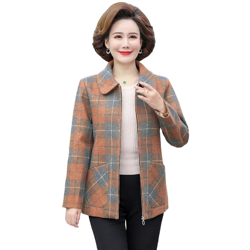 

Women Female Wool Basic Zipper Jacket Coat 2022 Clothing Outerwear Coats Cropped Stripeed Plaid Coat
