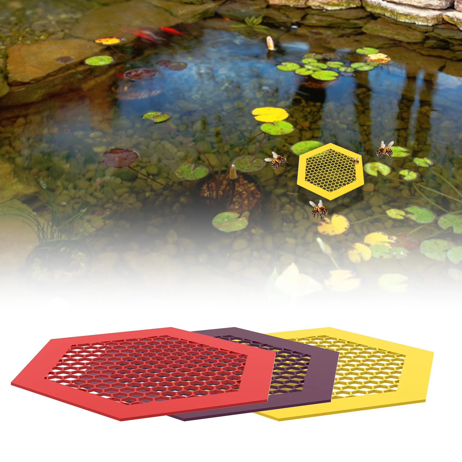 3 Pcs Floating Bee Island Waterer Acrylic Bee Waterer Colorful Watering Cups Hexagonal Structure Watering Station