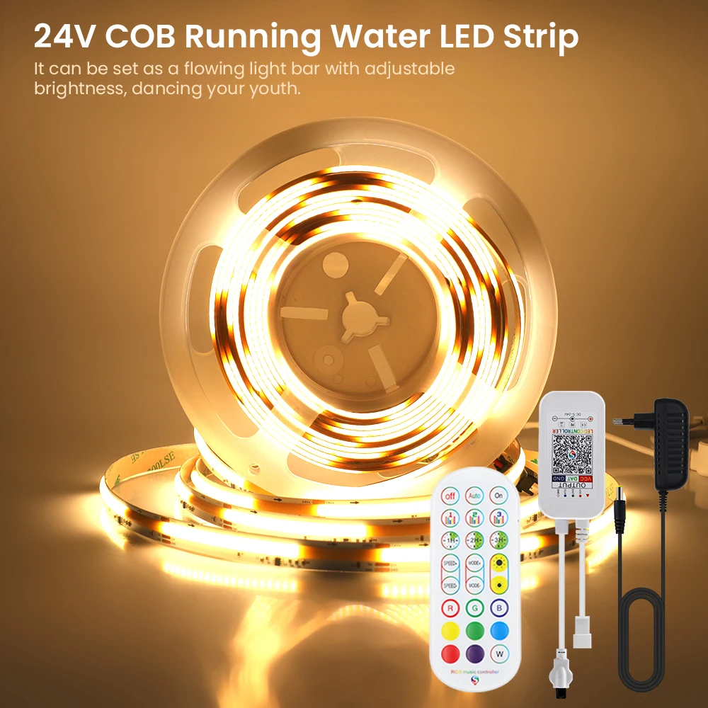 

Bluetooth APP Control COB LED Strip DC 24V 360LEDs/M TV BackLight Room Decoration Running Water Led Tape Diode Flexible Ribbon