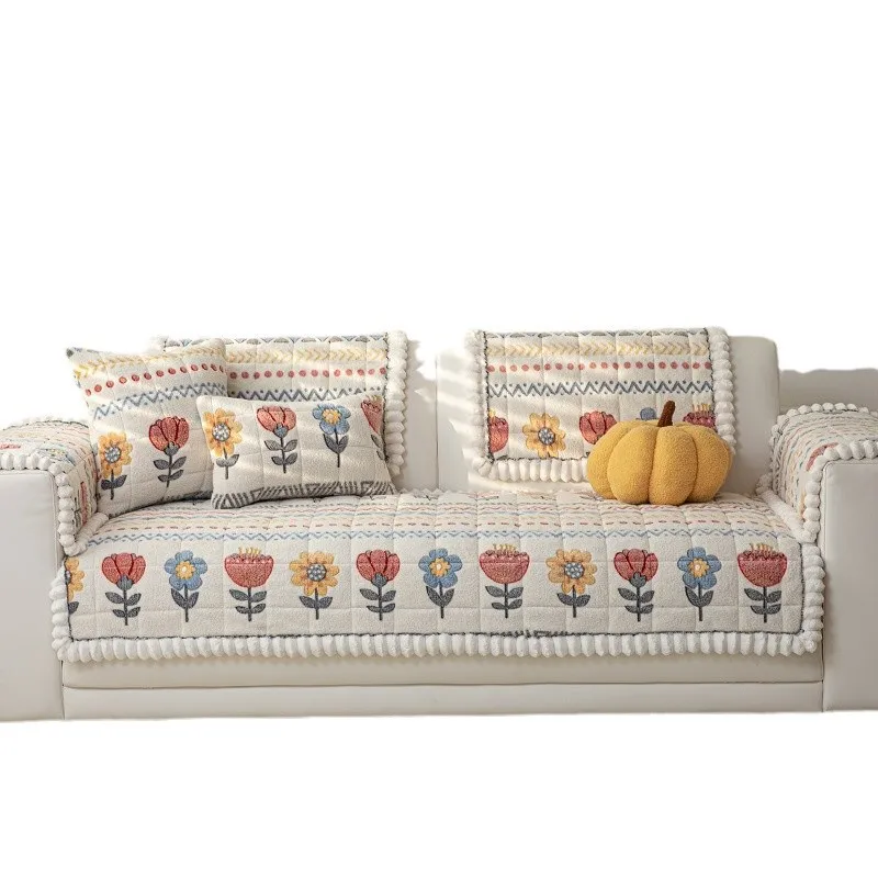 Bohemian Velvet Sofa Cover Soft Plush Protector for 1-4 Seater Sofas Machine Washable Protection Cover