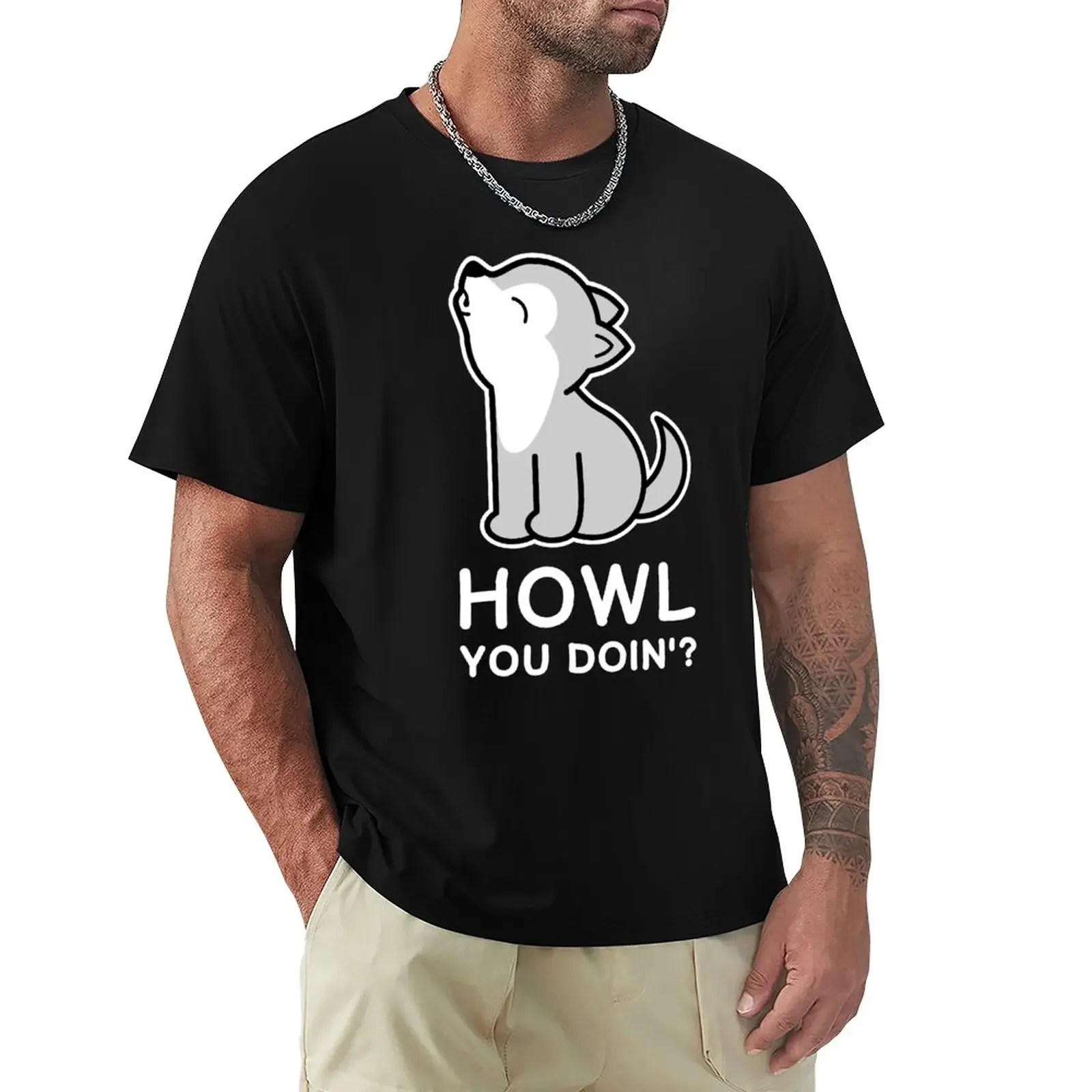 

Howl You Doin' Cute wolf howling T-Shirt tees plus size tops plus sizes mens clothing
