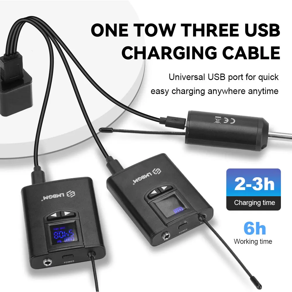 LMBGM-MK36 UHF Wireless Microphone System Mini Bodypack Lavalier/Headset Mics Metal Material Long Battery Life for Live,Teaching