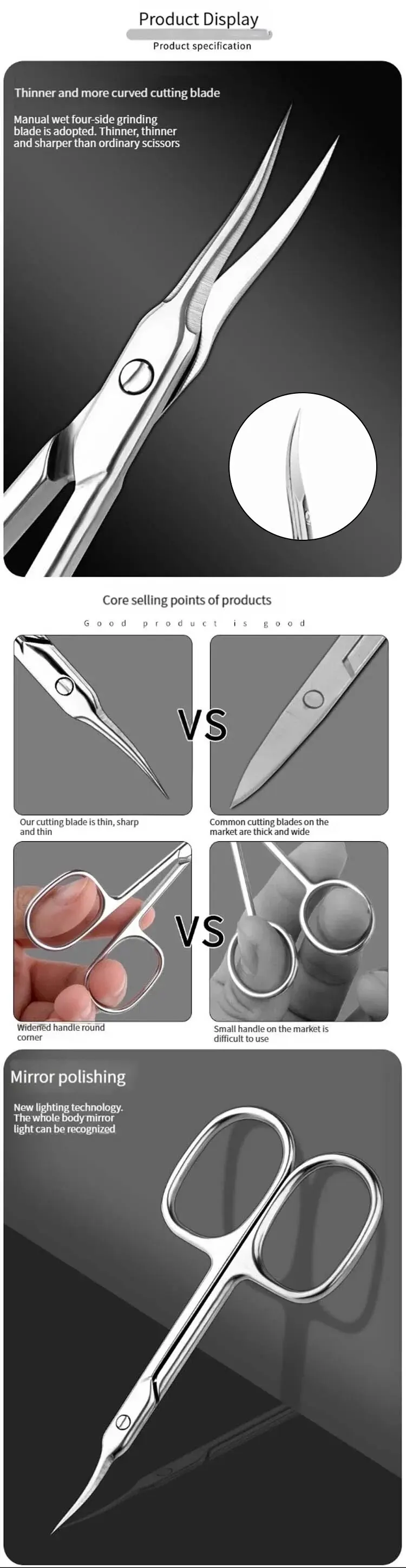 Description Picture 4 of itemStainless Steel Nail Shave Eyebrow Pointed Scissors Beauty Scissors Treatment Cuticle Bend Front Dead Skin Nail Scissors