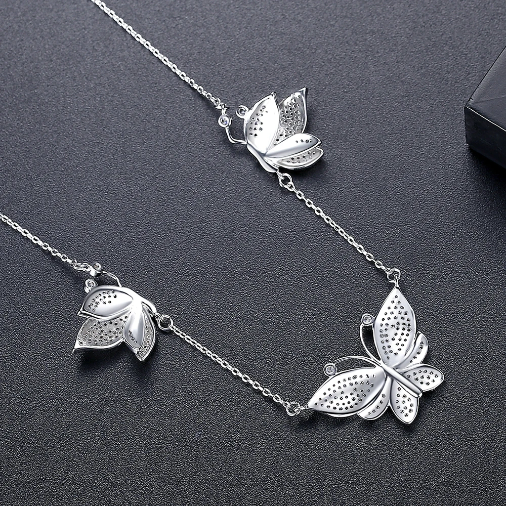 LUOTEEMI Butterfly Cubic Zirconia Necklace Luxury Delicate CZ Bridal Wedding Jewelry Anniversary Gift For Women High Quality