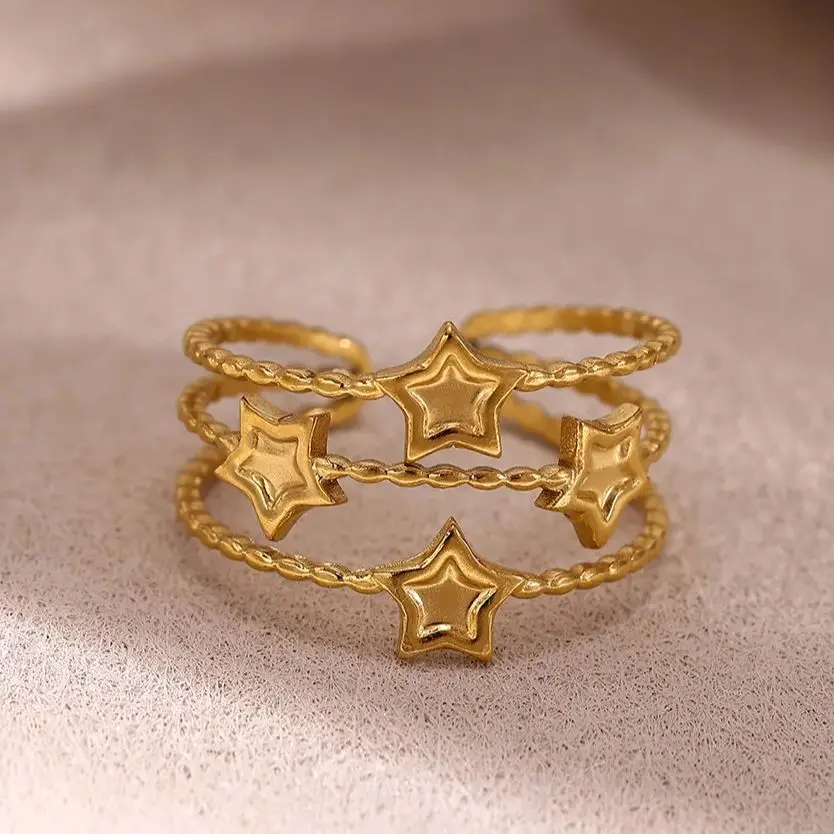 Fashion Adjustable Ring Stainless Steel Gold for Women Star Color Party Gift