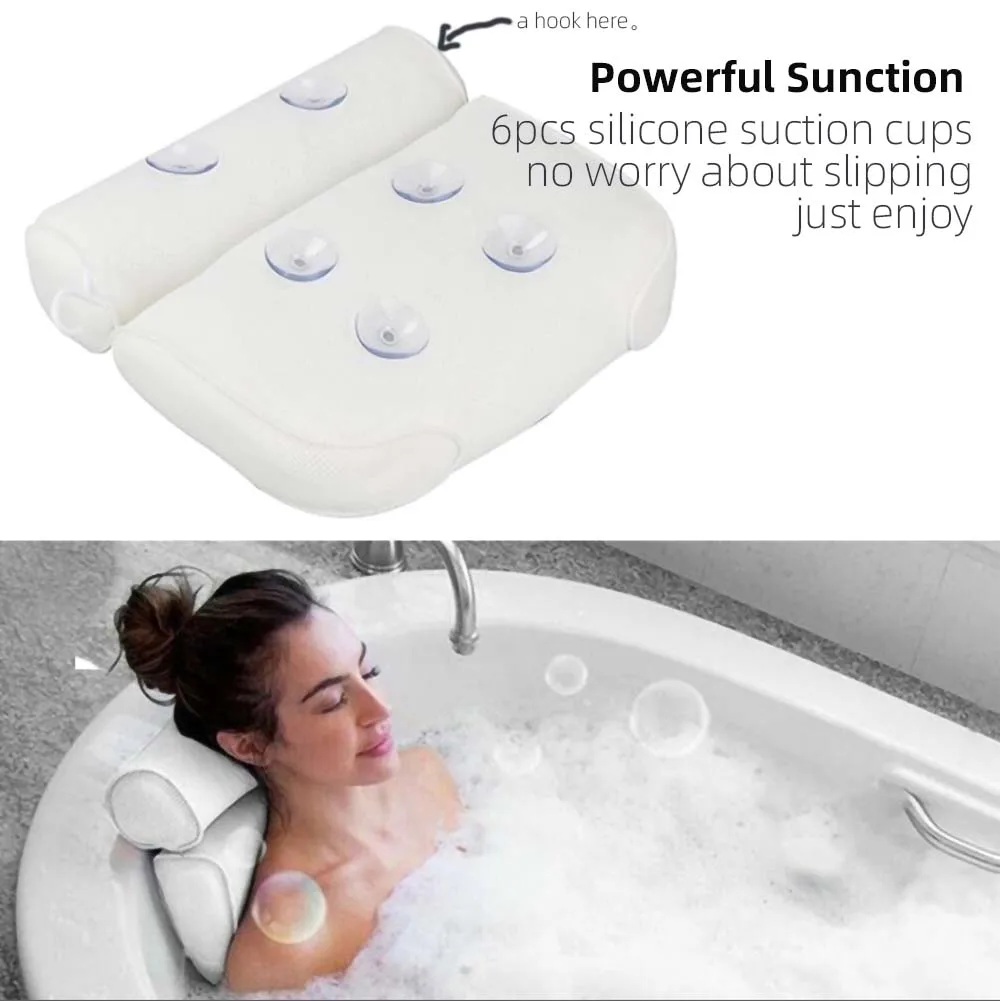 High Quality Bath Pillow, Bath Pillow With Non-slip Suction Cup, 4d  Breathable Mesh And Soft Spa Tub Pillow, Bath Pillow For Neck And Back  Support, Suitable For All Bathtubs, Spa Bathtubs. 