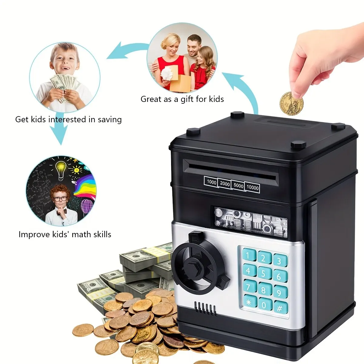 Hucha electrónica automática, Mini caja fuerte para monedas, ahorro de  efectivo, caja de dinero, código contador