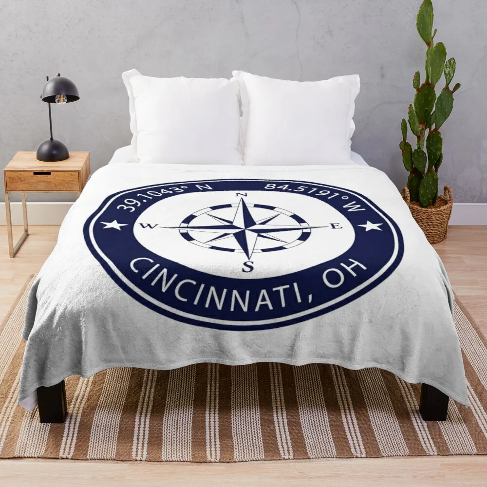 

Cincinnati, Ohio Geographical Coordinates (navy) Throw Blanket Blankets For Sofa Decorative Sofa Blankets Thin Blankets