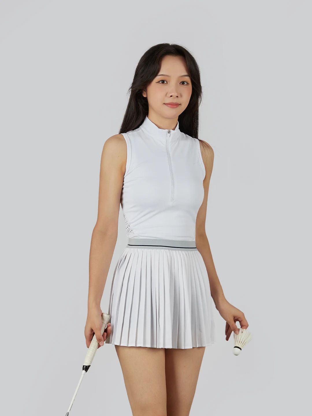 Sports Stand Up Collar Sleeveless Tennis Sports Dress Women's Polo Neck New Breathable Badminton Golf Dresses Pleats Skort