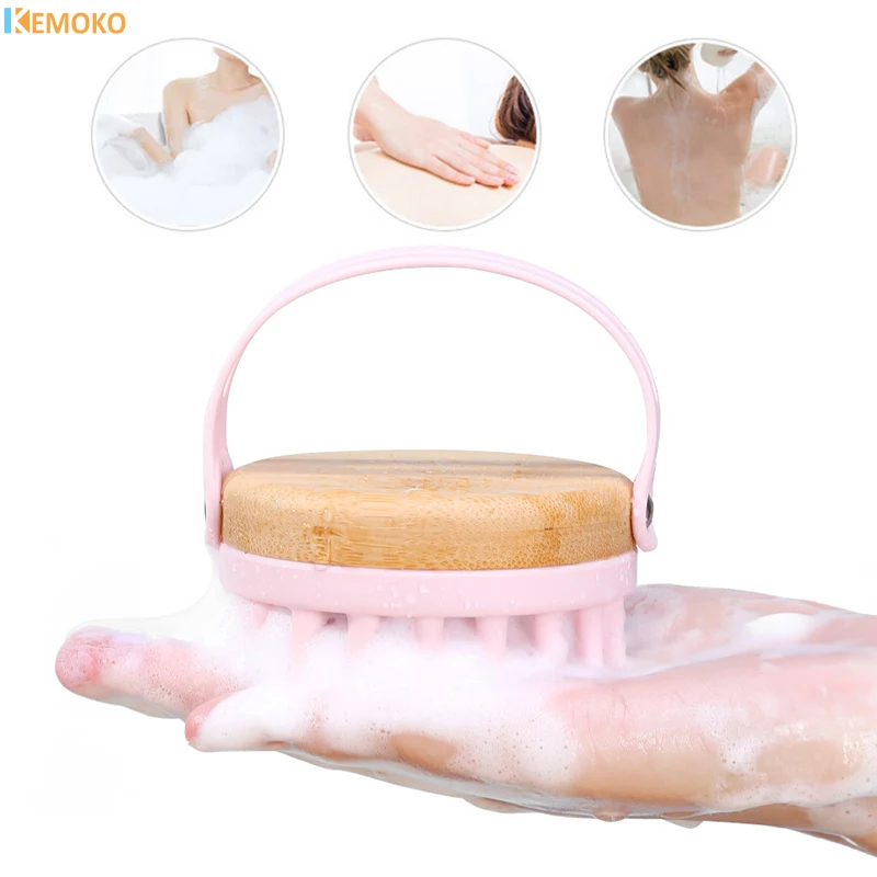2 IN 1 Silicone Shampoo Scalp Hair Massager Soft Silicone Wooden Shampoo Brush Scrub Brush Comb Hair Cleaning Head Body Massage 20pcs natural bamboo lid wooden screw lotion spray shampoo cap for cosmetic packaging bottle dropper lid lotion pump spray top