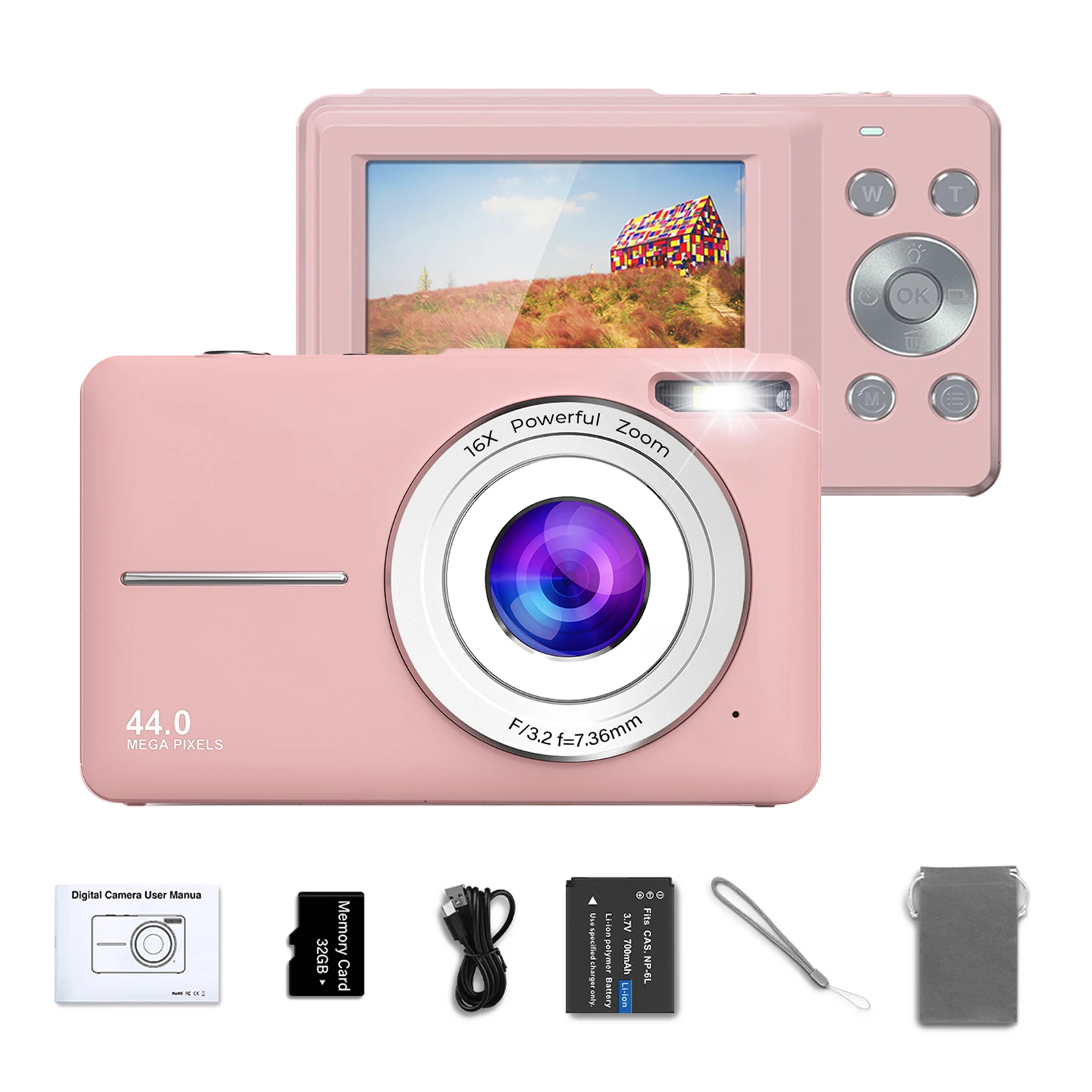 44MP Cameras 2.4 inches digital Camera HD 1080P Rechargeable Cameras with 16x Zoom Compact Camera for kids Girls camera digit - Image 2