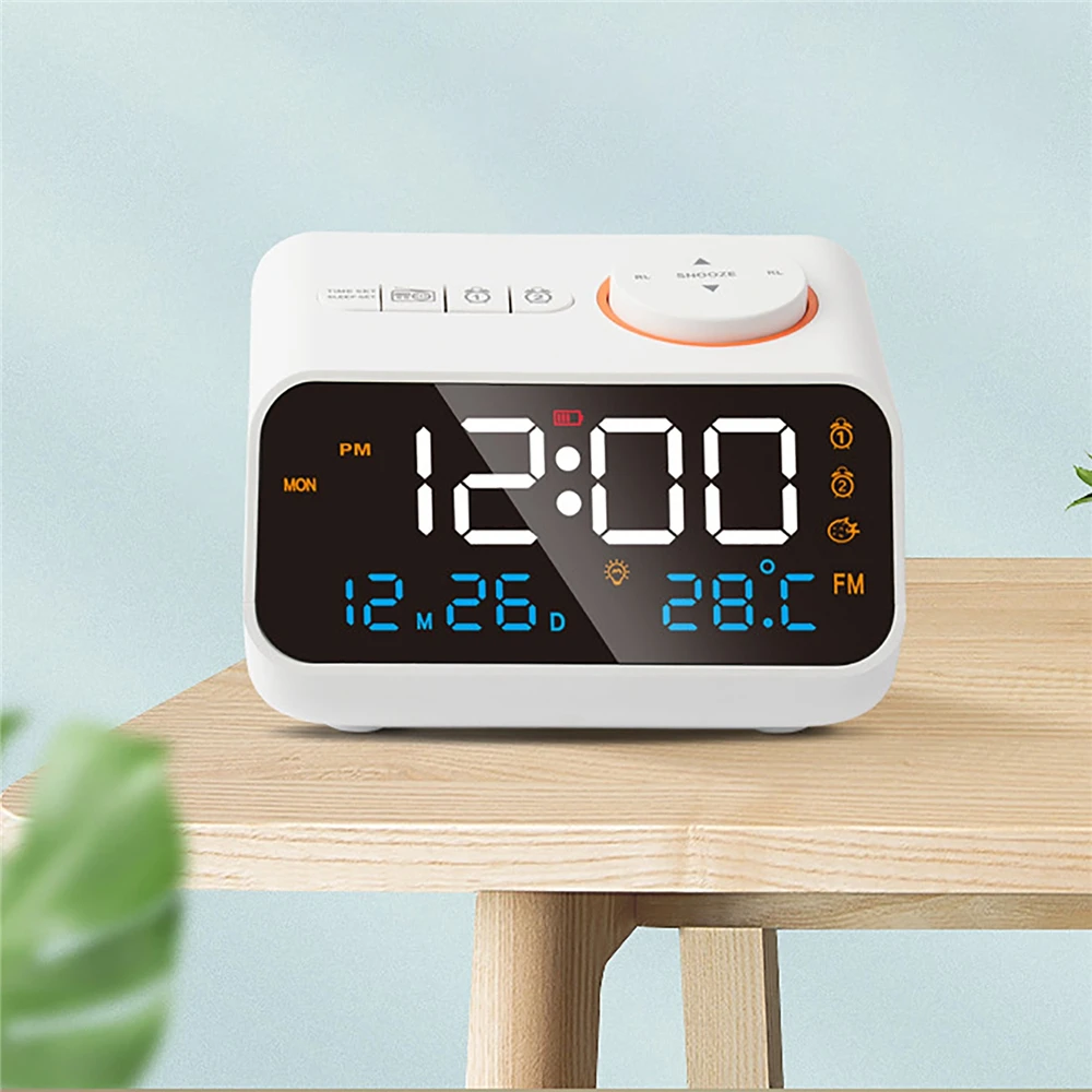 

FM Radio LED Alarm Clock Table Calendar Temperature Digital Clock Voice Control Electronic Clock Thermometer Humidity Hygrometer