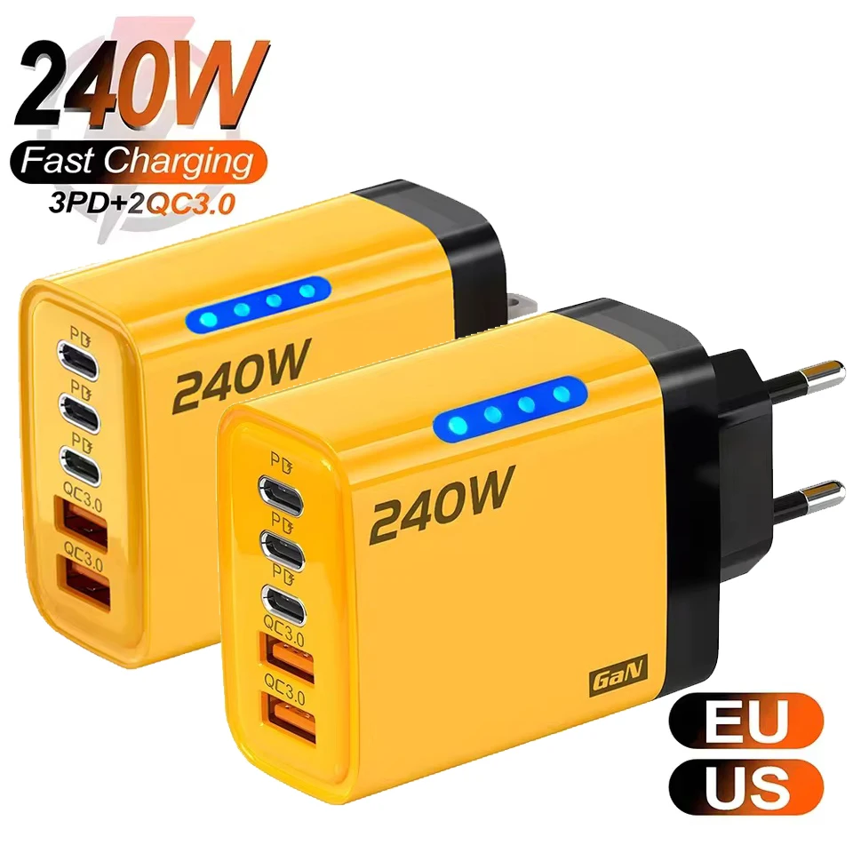 Cargador USB C PD de 5 puertos, carga rápida 3,0 tipo C, cargadores de teléfono USB, adaptador de carga rápida para iPhone17 16 15 Samsung Xiaomi Huaw
