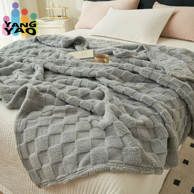 

Soft Throw Blanket Plaid Stitch Solid Color Picnic Blanket for Beds Sofa Microfiber Flannel Fabric Winter Autumn Plush Bed Sheet