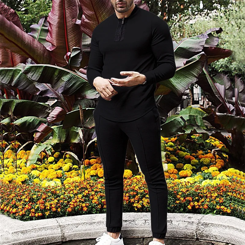 Men's Autumn Sports Fashion Casual Half Zipper Stand Collar Men's Casual Suit