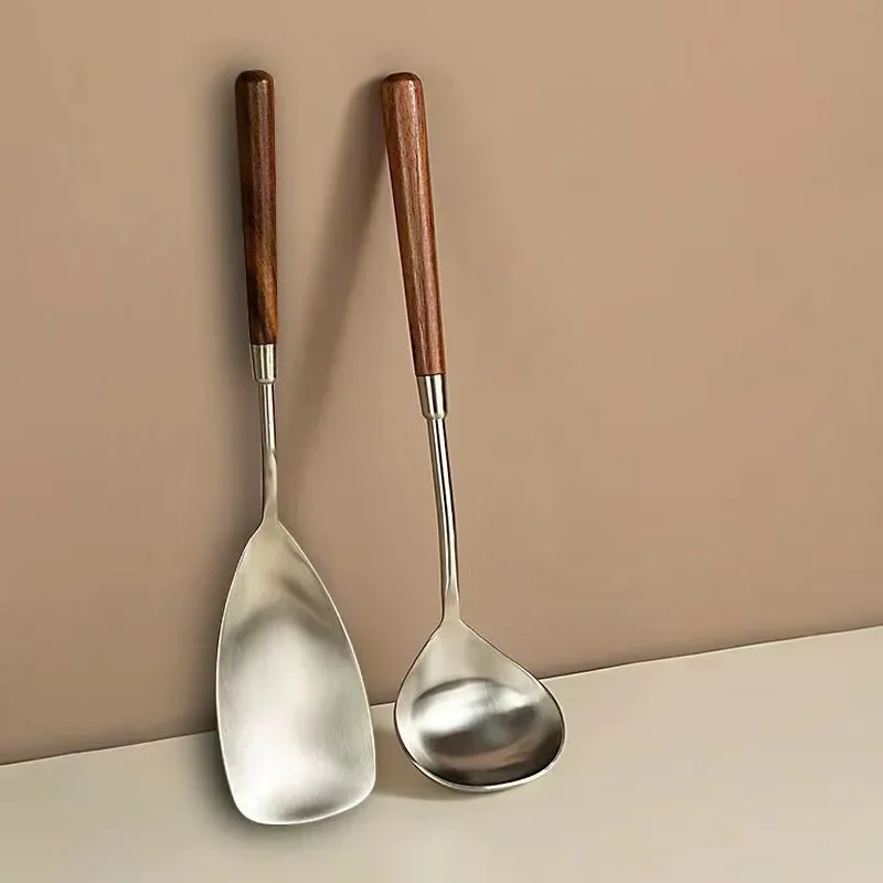 Walnut Handle Kitchen Utensils Stainless Steel Cake knife Shovel Pan Shovel Rice Spoon Soup Ladle Restaurant Service Component
