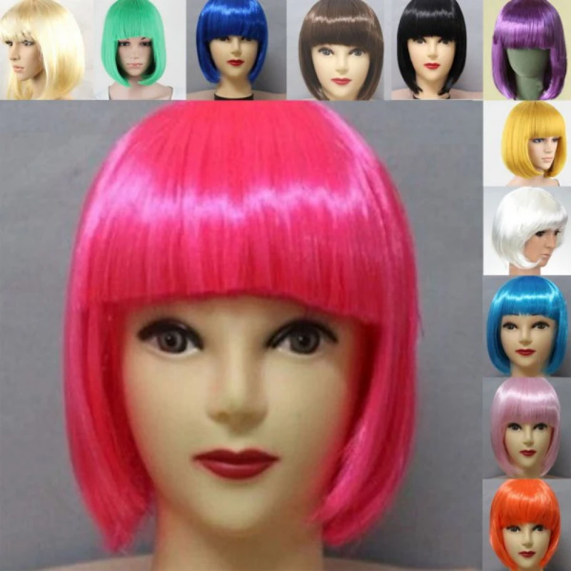 Women Short BOB Hair Wig Straight Bangs Cosplay Party Stage Show Cosplay Hair 13 Colors Item Party Supplies synthetic wigs