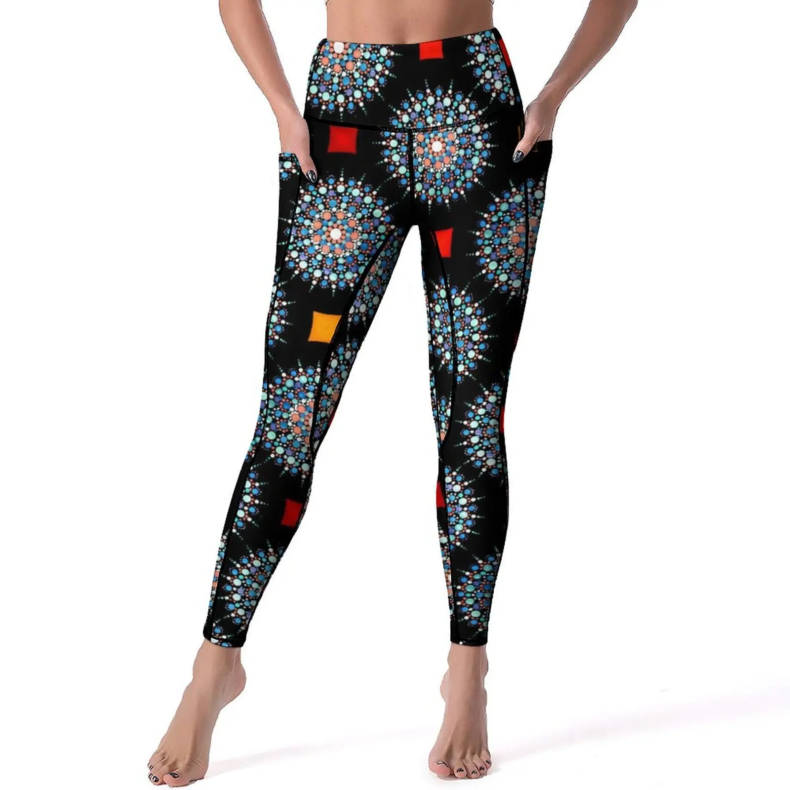 

Abstract Mandala Leggings Sexy Colorful Floral Print Workout Yoga Pants High Waist Sports Tights With Pockets Breathable Leggins