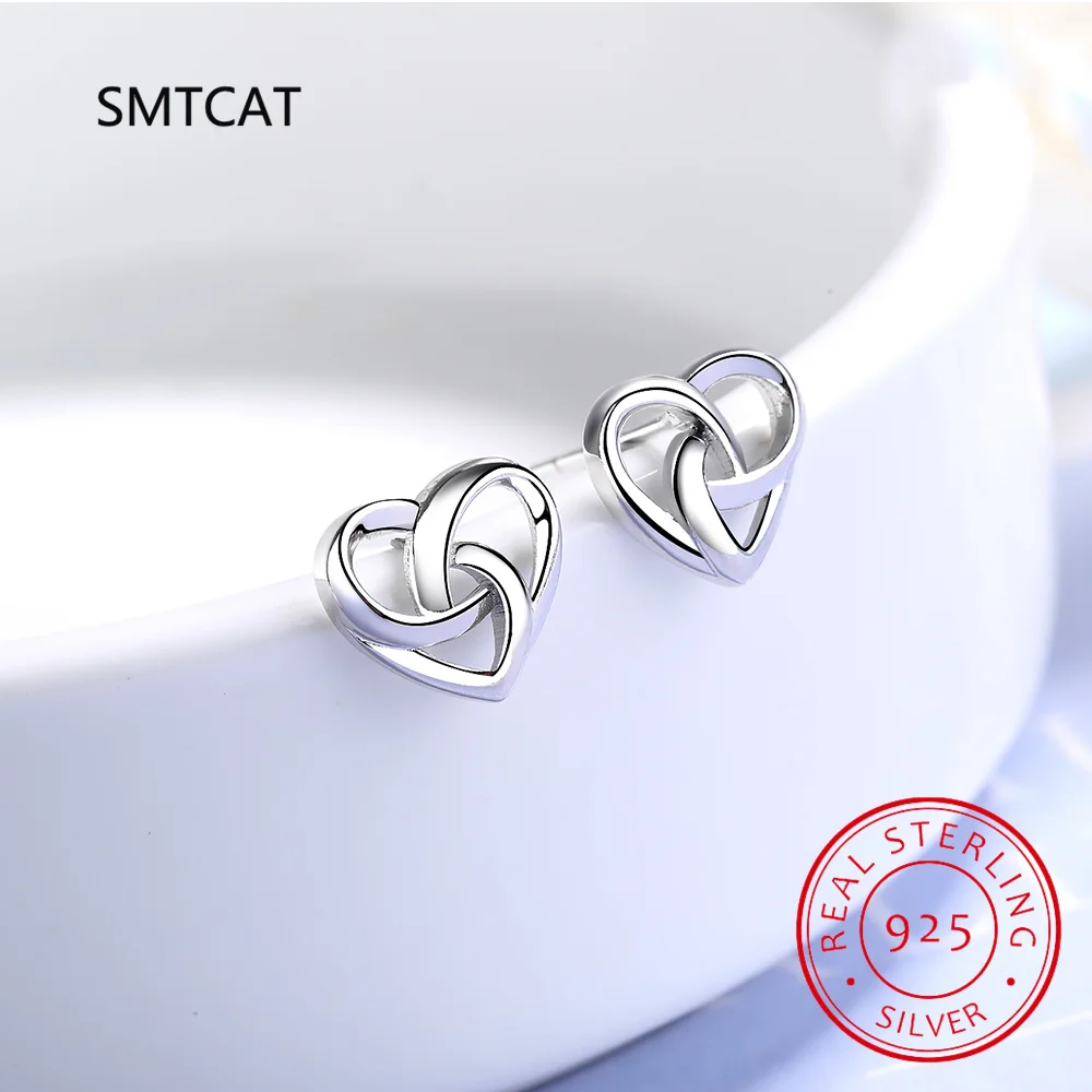 925 Sterling Silber keltischen Knoten Herz Ohr stecker für Frauen hohle Ohr stecker Punk Zubehör Liebe Party Ring Schmuck Hochzeits geschenk