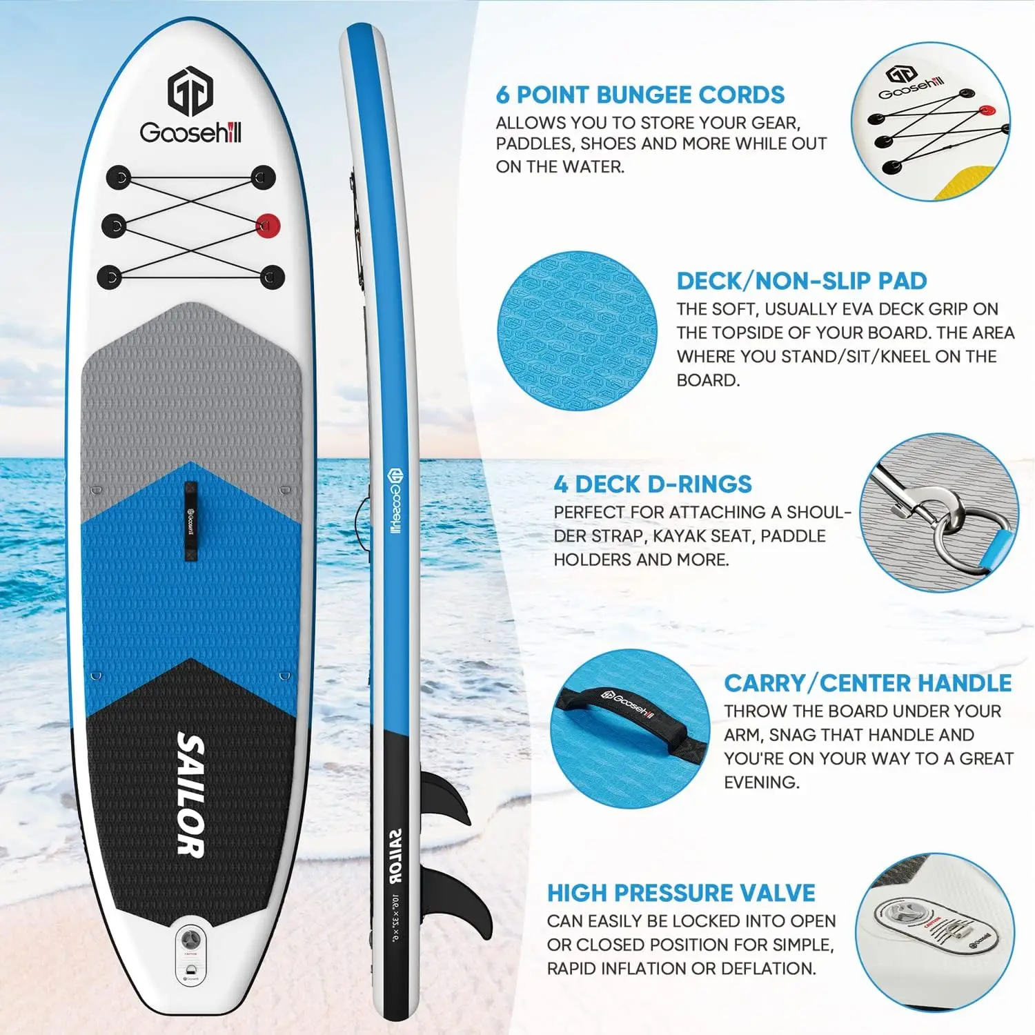 Inflatable Stand Up Paddle Board, Reinforced Double Layer All-Around for All Skill Level, Ultra Light, Sta