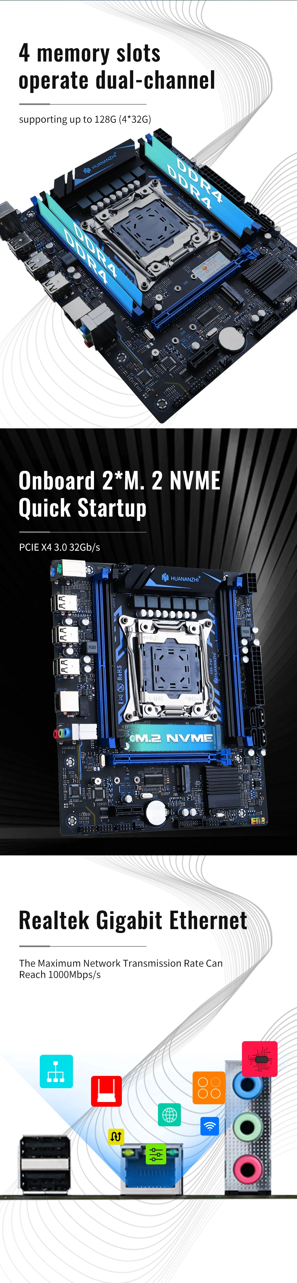 Description Picture 3 of itemHUANANZHI X99 P4F LGA 2011-3 XEON X99 Motherboard support Intel E5 V3 V4 All Series DDR4 RECC NON-ECC Memory NVME PU