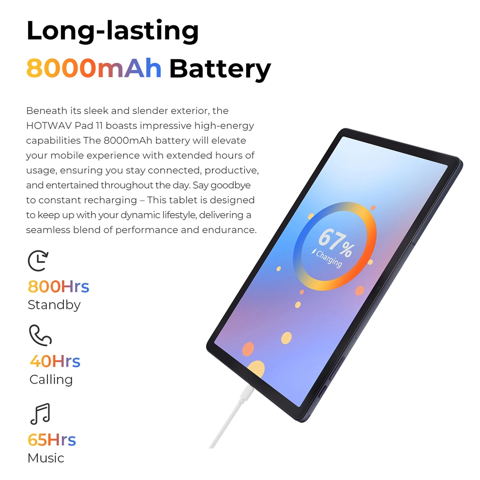 HOTWAV Pad 11 Tablet PC 6GB+256GB 11''FHD+ Display Android 13 8000mAh Large Battery 8MP+16MP Camera Lightweight 4G LTE Tablet PC