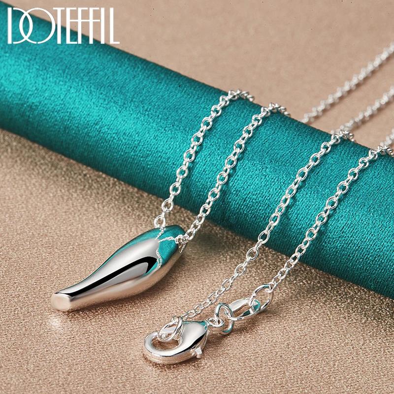 DOTEFFIL 925 Sterling Silver Smooth Long Solid Pendant Necklace 18 Inch Chain For Women Wedding Engagement Party Fashion Jewelry