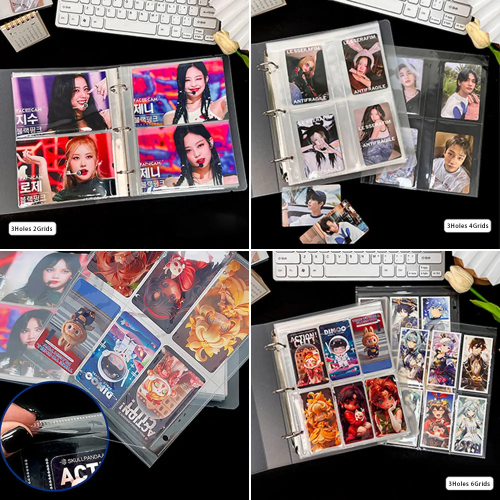 10Pcs Transparent Photo Album Inner A5 3/7-Ring Photocard Binders Sleeves 1/2/4/6 Pockets Kpop Album Refill Pages Cards Storage