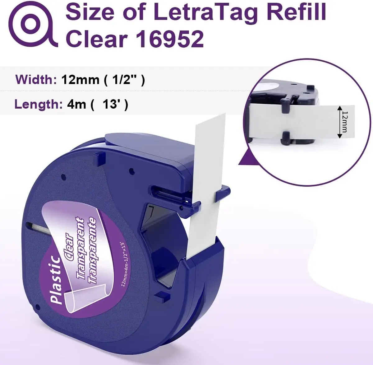 DYMO LetraTag 리필용 5/10PK 호환 라벨 DYMO LetraTag 100H LT-100T Plus용 투명 12mm Pastic 테이프 16952 검정색