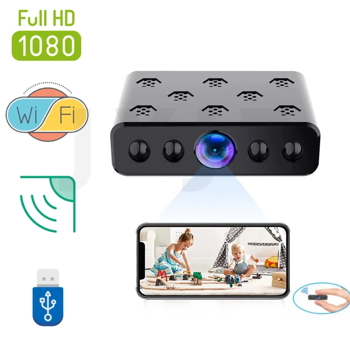 Мини HD1080P Wifi экшн-камера ночного видения микро USB разъем Мощность мониторинг штекера и воспроизведение удаленного мониторинга видео