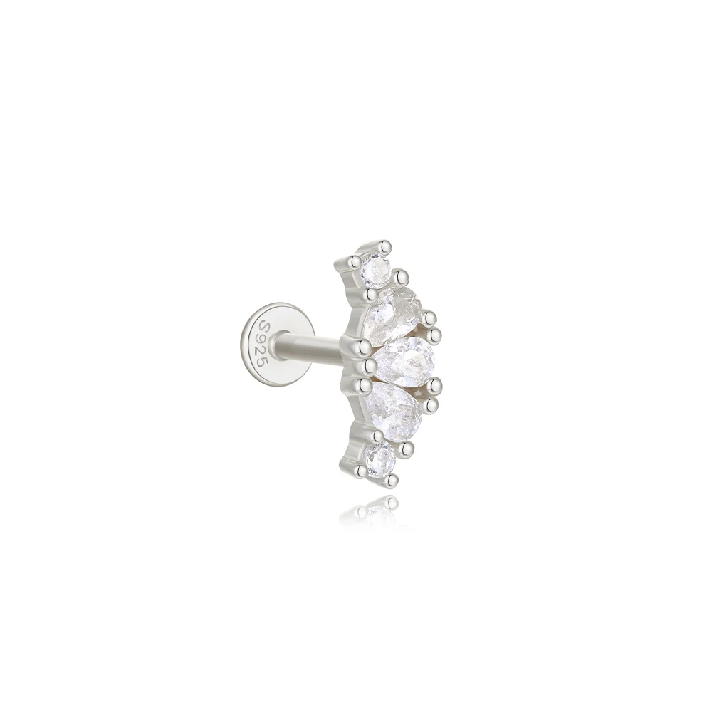 Canner 925 Sterling Silver Tassel Chain Star Mini Zircon Flat Piercing Stud Earrings