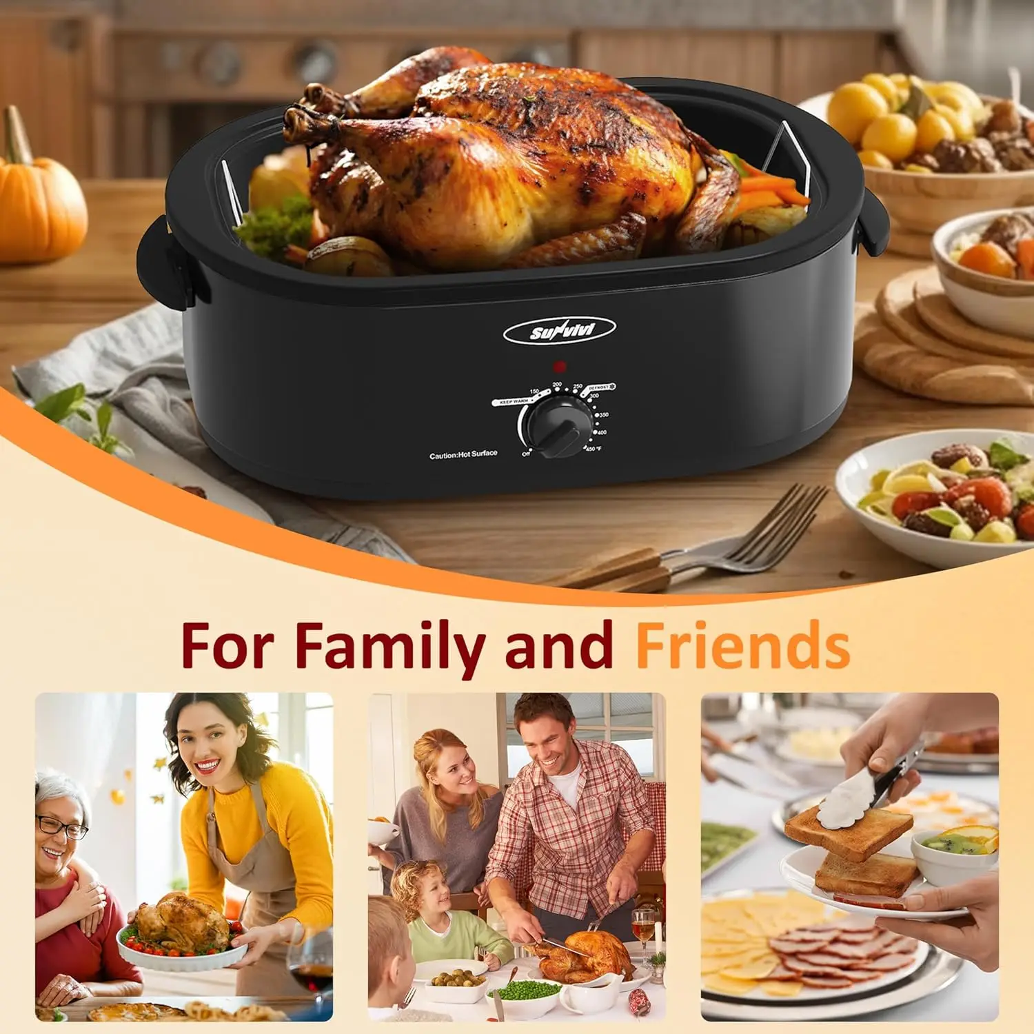 Quart Roasting Oven with Self-Basting Lid Removable Pan,Turkey Roaster Oven with 150 to 450F Temperature Control Cool-Touch Hand 6