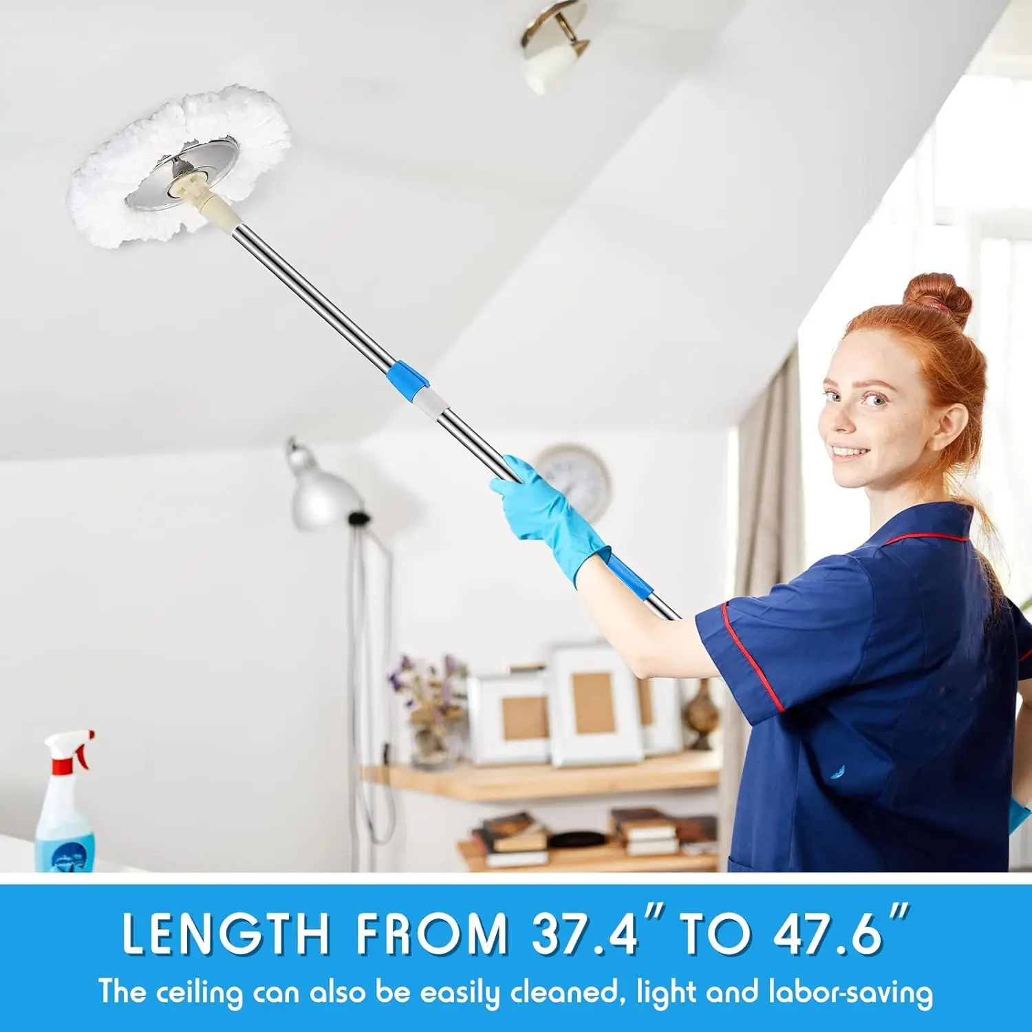 Spin Mop Handle Replacement - 360° Rotating with No Pedal