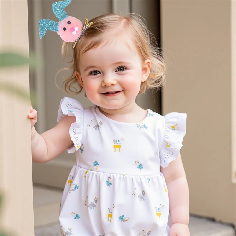 alt="Adorable plush bunny hair ties and a matching headband.