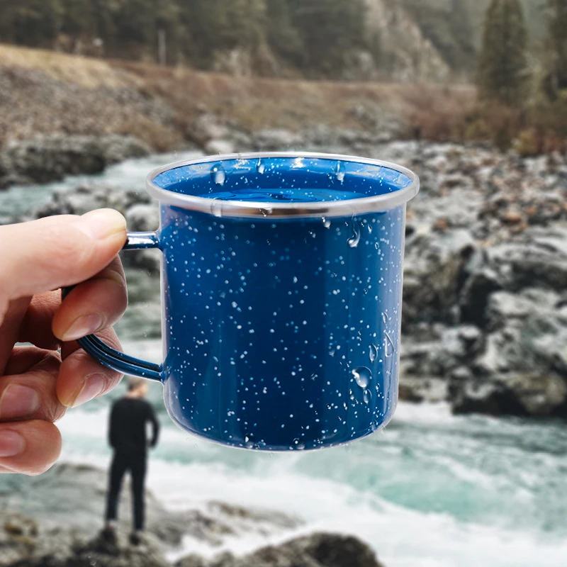 

380ML Fashion Enamel Starry Sky For Camping Traveling Outdoor Cup with Handle Carabiner Climbing Backpacking Hiking Portable Cup