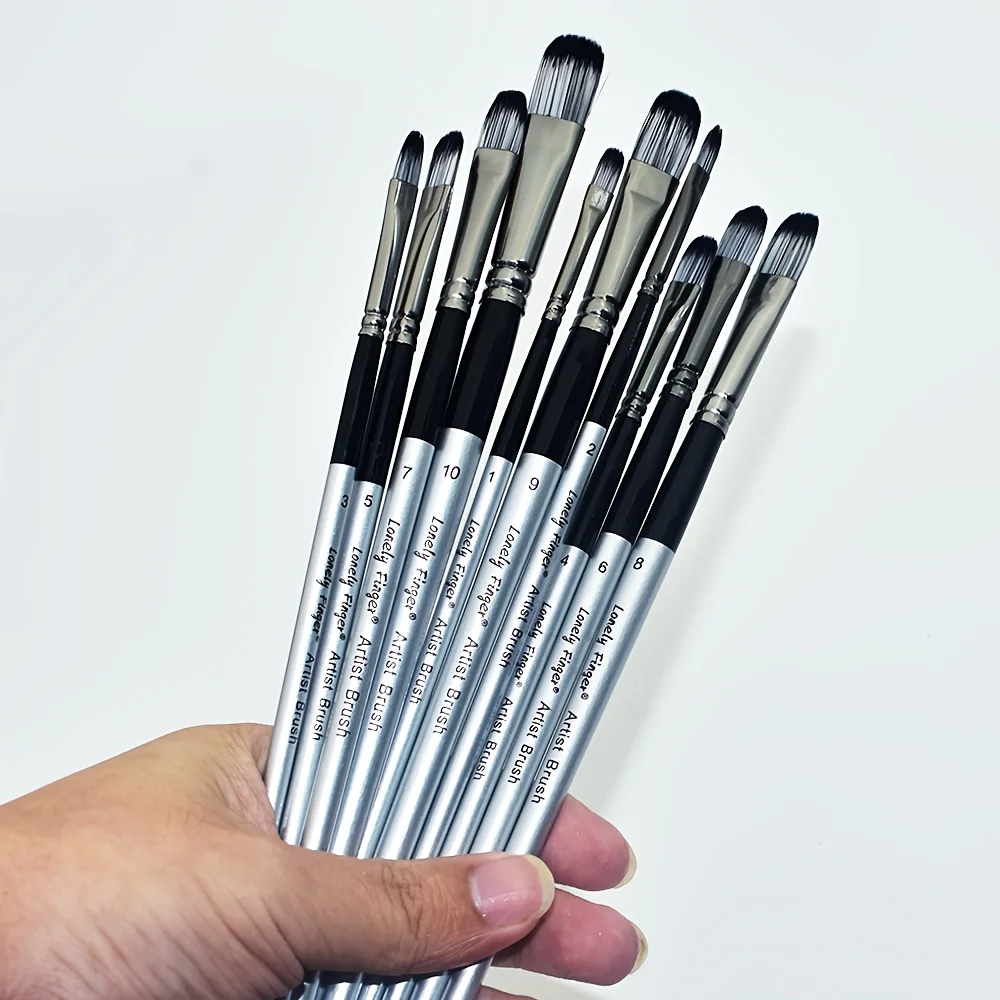 10pcs Professional Filbert Paint Brush Set with Wooden Handles - Durable Nylon Bristles for Acrylic, Watercolor Gouache Painting 4