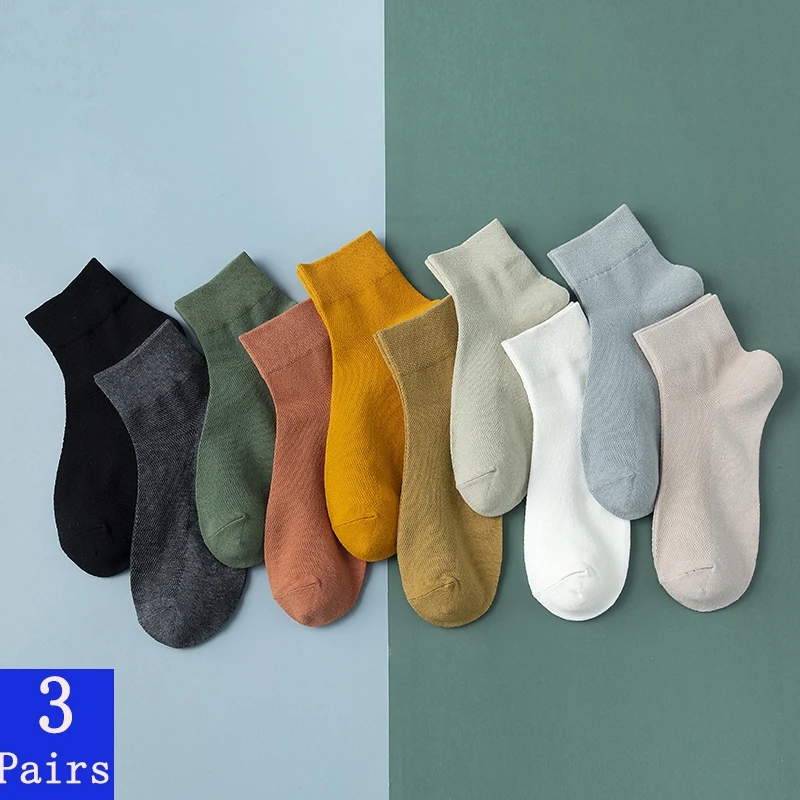 3 Pairs/Lot Men's Cotton Socks High Quality Casual Breathable Male Comfortable Business Soft Simple Fashions Ankle Socks