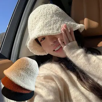 Winter Women's Outdoor Warm Bucket Hat Fashion Thicken Wool Fisherman Cap Korean Casual Panama Hats Lamb Wool Ear Protection Hat